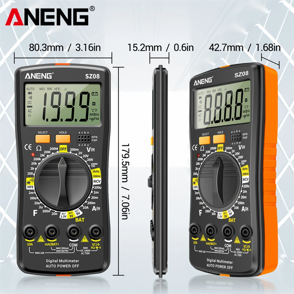 

ANENG SZ08 2000 Counts Handheld Split Digital Multimeter LCD Portable DC AC Voltage Current Diode NCV Tester Meter