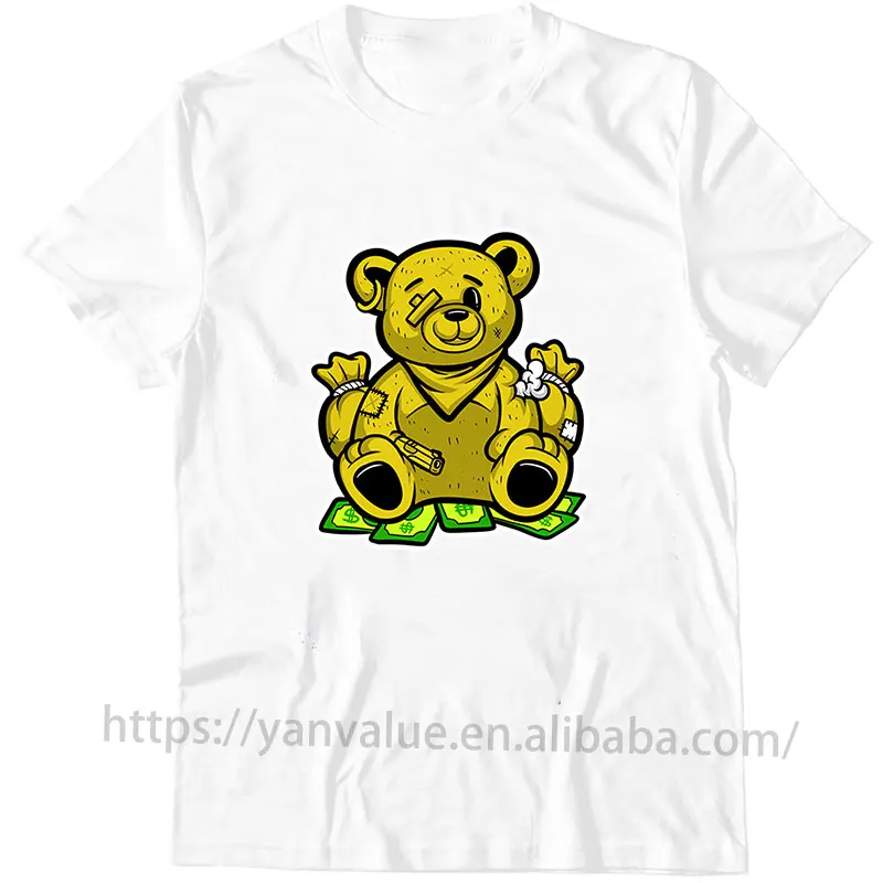 

New Arrival Cotton Short Sleeve Bear Money Graphic Printing Hip Hop Streetwear Summer Unisex Men t shirt