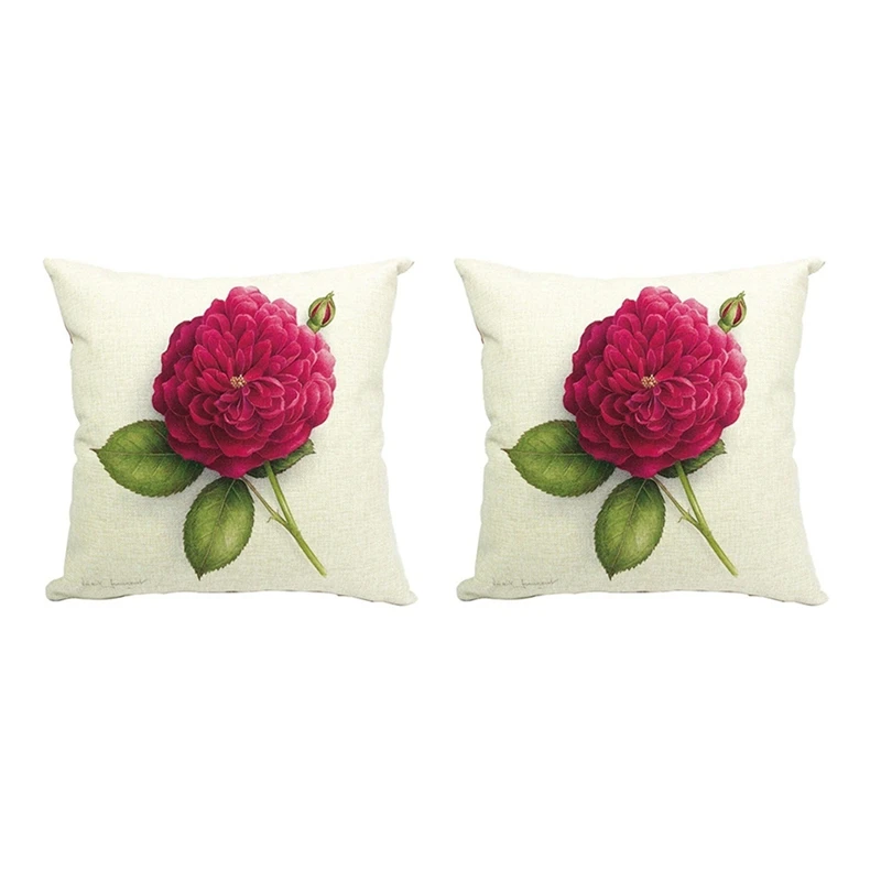 

JFBL Hot 2X Vintage Floral/Flower Flax Decorative Throw Pillow Case Cushion Cover Home Sofa Decorative(Rose Flower 1)
