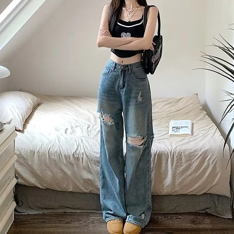 

Y2K Jeans Women Korean Fashion Harajuku Ripped Streetwear Denim Trousers Baggy Boyfriend High Waist Wide Leg Pants Clothes Woman