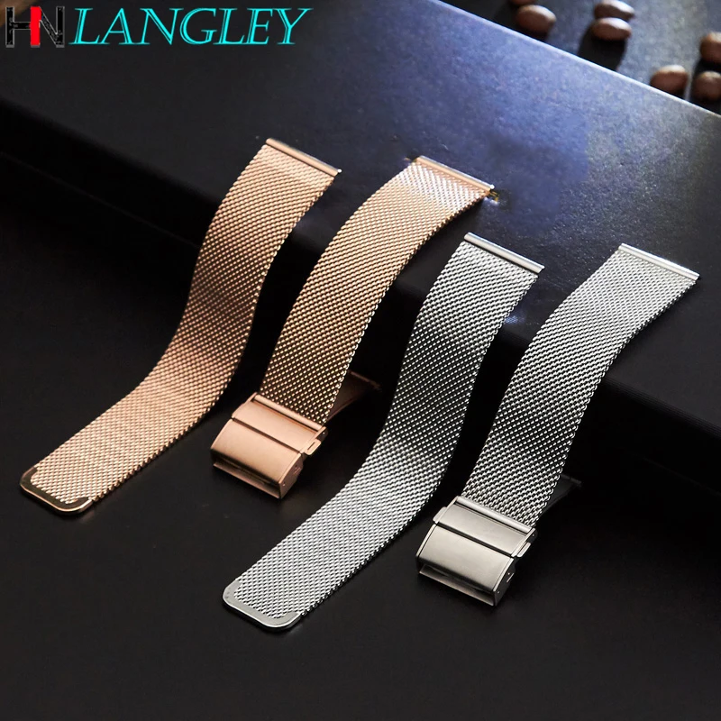 

General Use 12mm 14mm 16mm 18mm 20mm 22mm Watch Band Mesh Stainless Steel Strap Fold Over Clasp Watches Replacement Bracelet