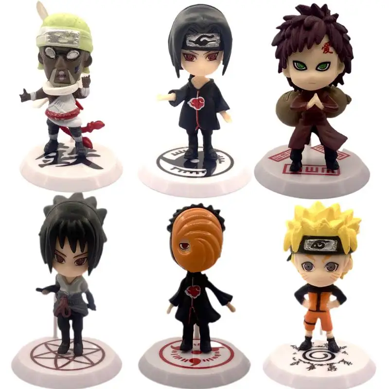 

6Pcs/Set Naruto Anime Action Figure Kakashi Naruto Uzumaki I Love Luo 19 Q Version Model 7CM PVC Statue Collectible Toy
