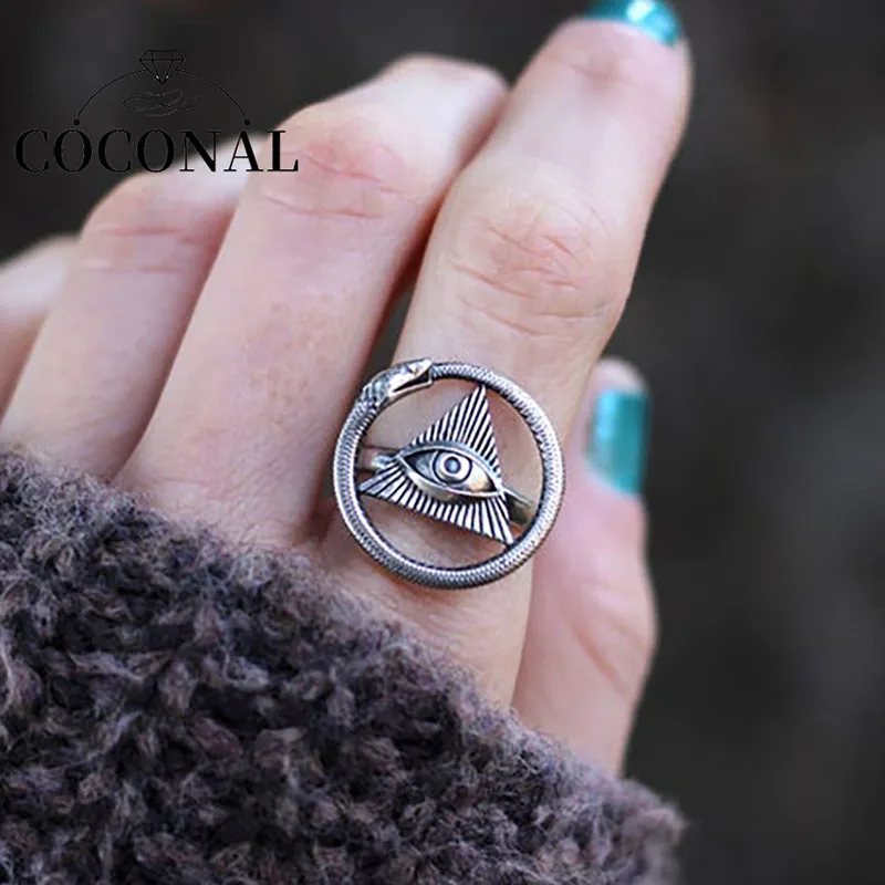 

Coconal Women Gothic Style Evil Eye Winding Snake Animal Mens Rings For Vintage Punk Hip Hop Womens Ring Christmas Party Jewelry