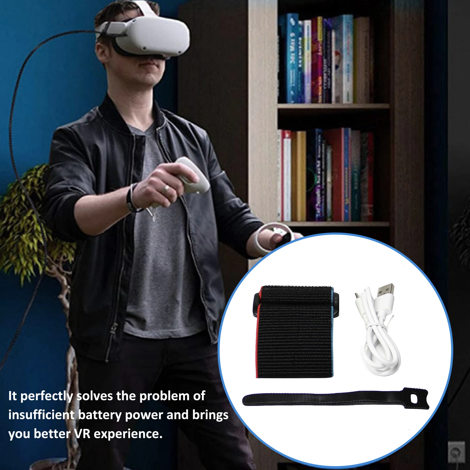 

Headband Battery Back Clip Holder For Oculus Quest 2 VR Power Bank Fixed Strap With Charge Cable Power Supplies VR Accessories