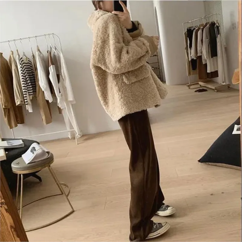 Fleece Jacket Winter Women Faux Shearling Outerwear Coats Female Suede Fur Jackets Coat Men Warm Thickened Lamb Puffer Jacket