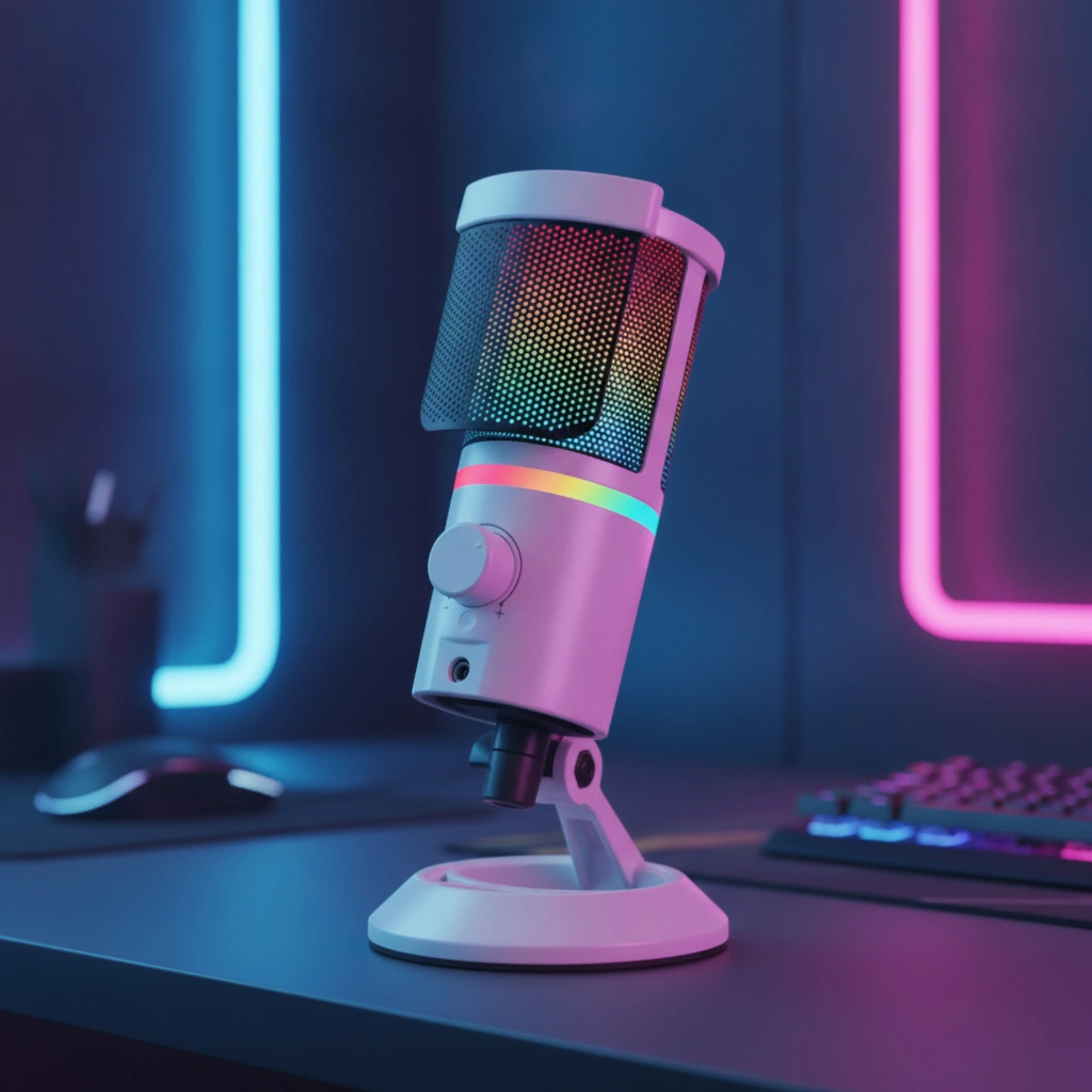 Фото USB-конденсаторный микрофон с настольной подставкой и RGB-подсветкой для прямых трансляций и подкастов №2