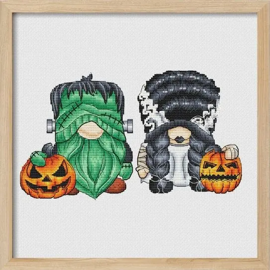 Counted Cross Stitch Kit  Happy Mouse Handmade Needlework For Embroidery 14ct Cross Stitch Halloween Gnome family 34-24