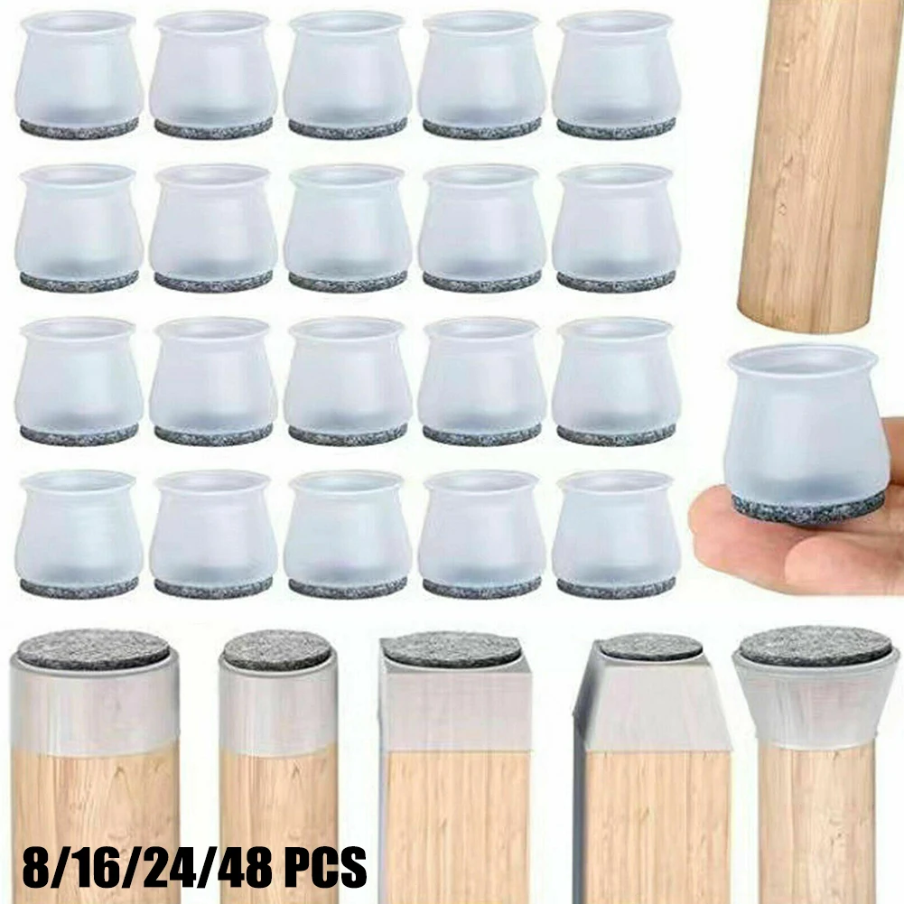 

8/16/24/48pcs Silicone Table Foot Cap Felt Table Chair Feet Cover Round Chair Leg Protector For Reduce Scratching Breaking Noise