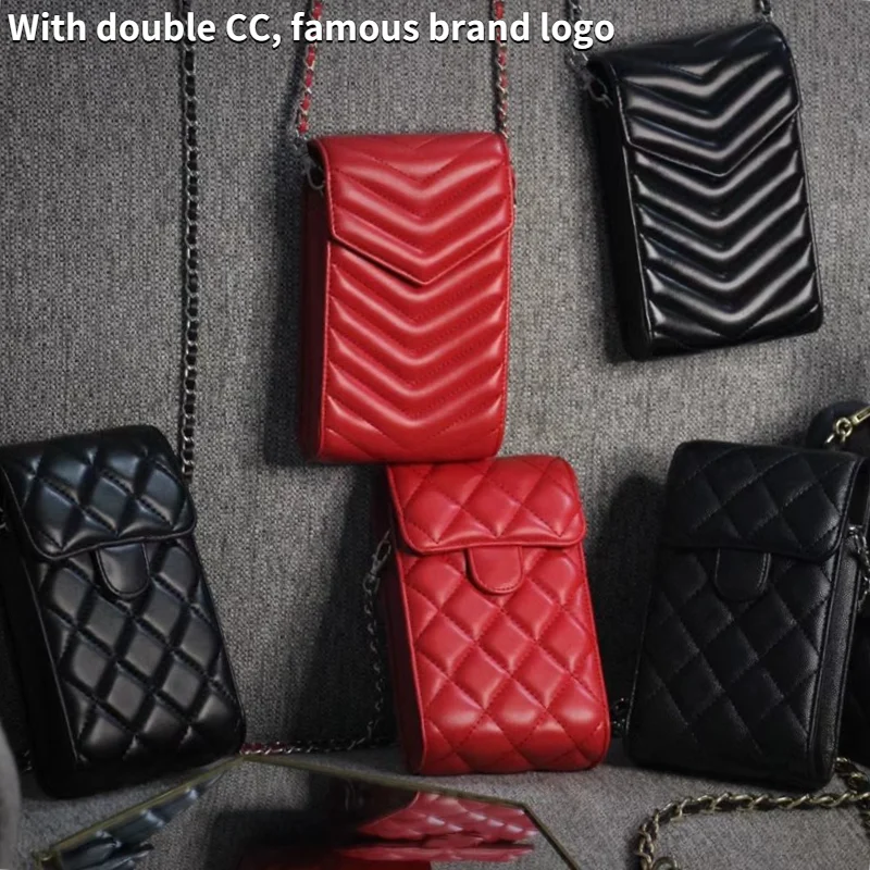 

Luxury Leather Design Cover For iphone 13 12 11 Pro Max Case Samsung S21 S20 All of Below 6.7 Inch Mobile Phone Pouch With Chain