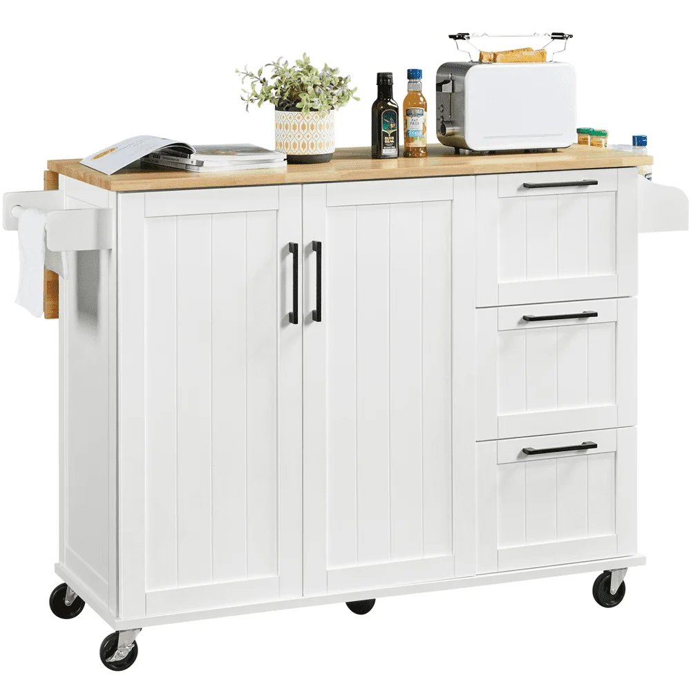 

SmileMart Kitchen Cart with Wood Top and Storage Cabinet, White