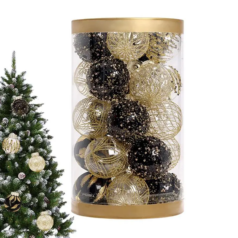 

Christmas Tree Balls Glittering Christmas Ball Ornaments Shatterproof PVC Decorative Christmas Balls Black Gold 2.36inch/6cm