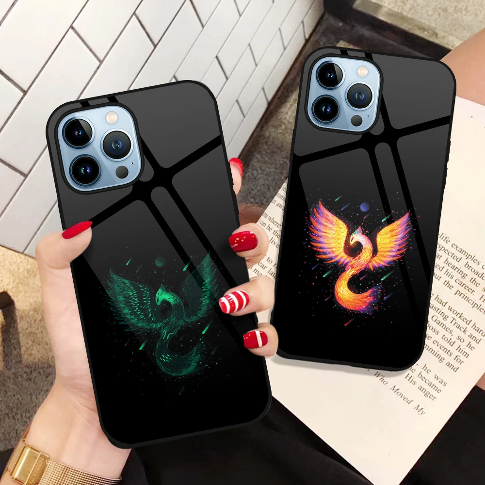 

Cool Phoenix Owl Antelope Luminous Glass Case for iPhone 14 13 12 11 Pro Max Mini XS XR X 7 8 6 6s Plus 5 5S Mandala Coque Cover