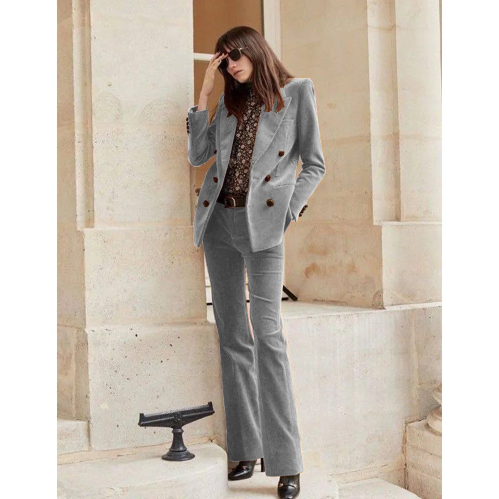 Женский костюм из двух предметов элегантный бархатный облегающий с двойным