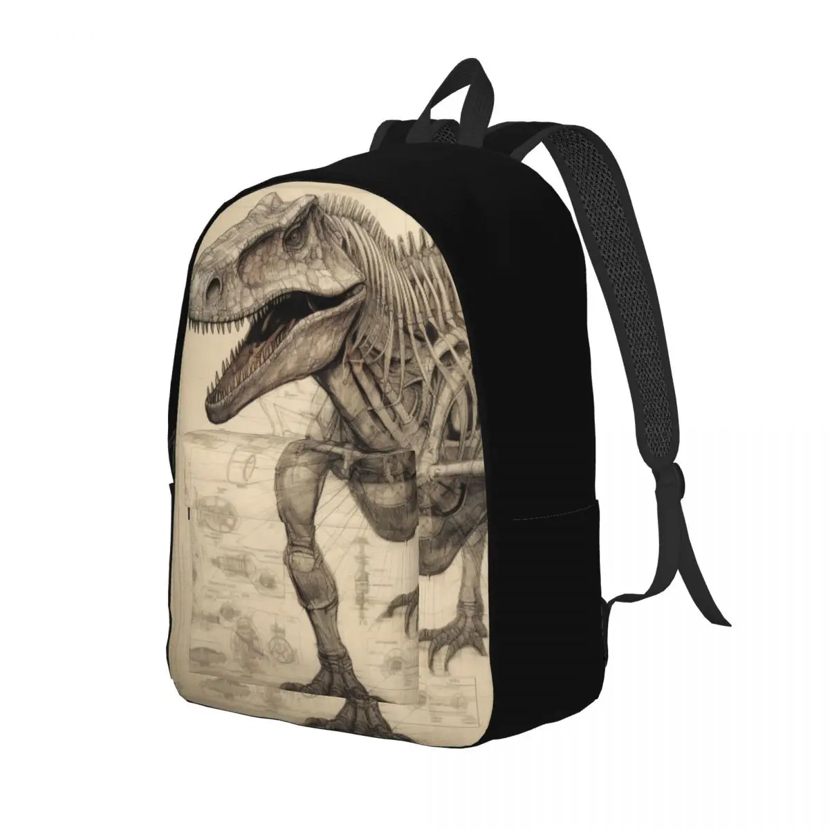 

Dinosaur Canvas Backpacks Pencil Drawing Unusual Bag Picnic Backpack Big Bags