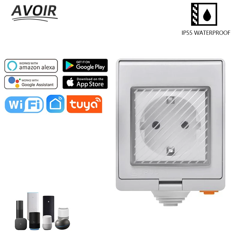 

Avoir Tuya IP55 Waterproof Socket EU Plug Wifi Smart Power Outlets 220V Outdoor Remote Control Works With Alexa Google Home