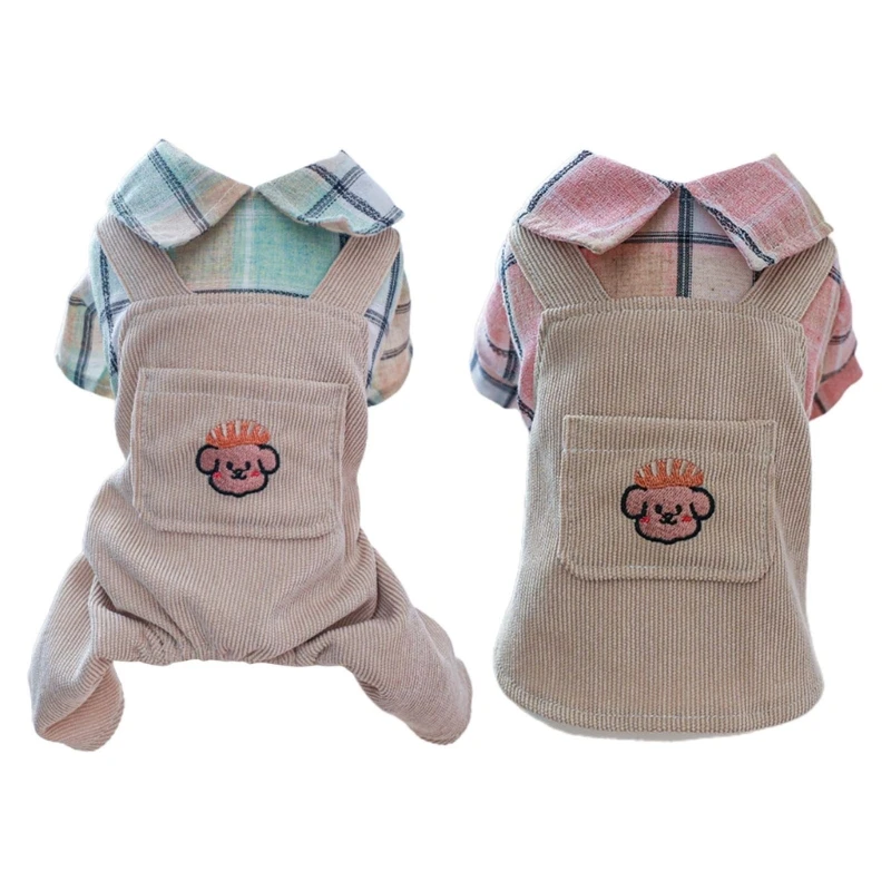 

Розовый/Зеленый Клетчатый Комбинезон для маленьких и средних собак с карманами подтяжки для домашних животных