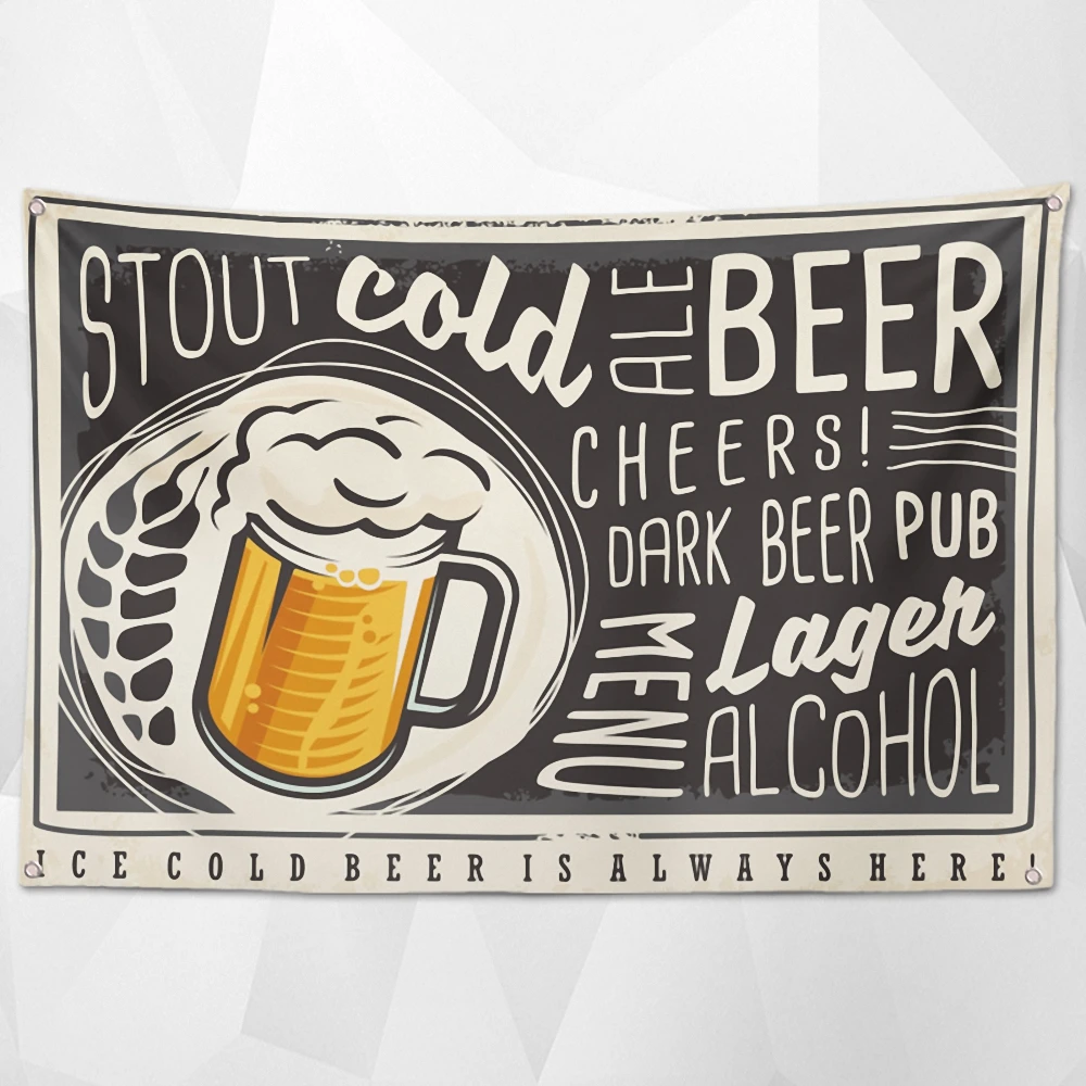 

COLD BEER Nostalgic Retro Hanging Cloth Wall Chart Vintage Beer Day Poster Wallpaper Banner Flag for Beerfest Parties Decoration