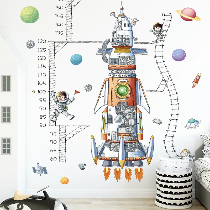 

Large Wall Stickers Spacecraft Astronaut Height Measuring Wall Posters for Home Decoration Waterproof Self-adhesive Wallpapers
