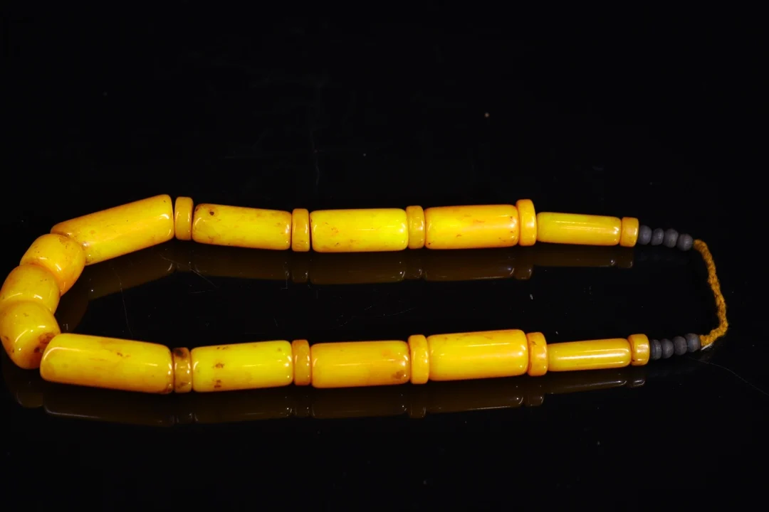 

14"Tibetan Temple Collection Old Natural Beeswax Buddha Beads bead Necklace Dharma Amulet Town House Exorcism worship hall