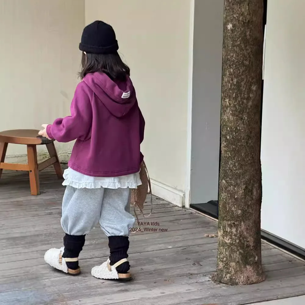 Костюм для девочек зима 2024 детская одежда корейский стиль свободная короткая