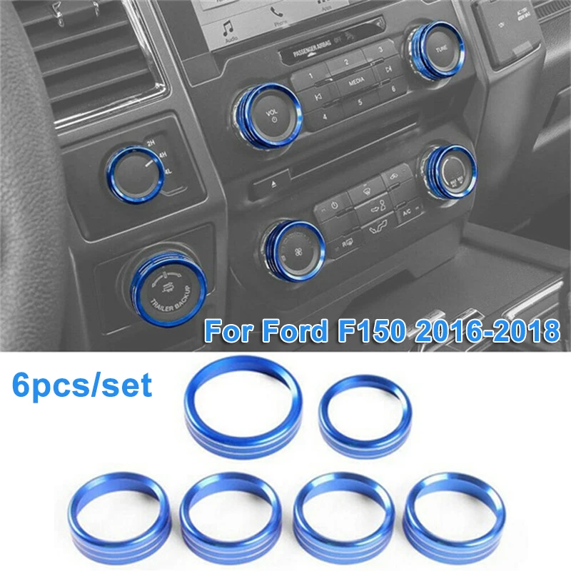 

6pcs Car Center Console Air Conditioner & Audio Switch Knob Cover Trim Ring Kit for Ford F150 2016-2018