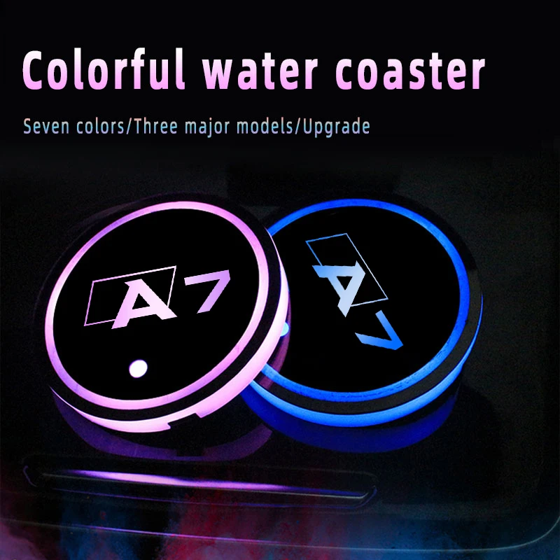 

Car Logo Led Atmosphere Light 7 Colorful Cup Luminous Coaster Holder For Audi A7 2013 2012 2014 2016 2017-2022 Auto Accessories