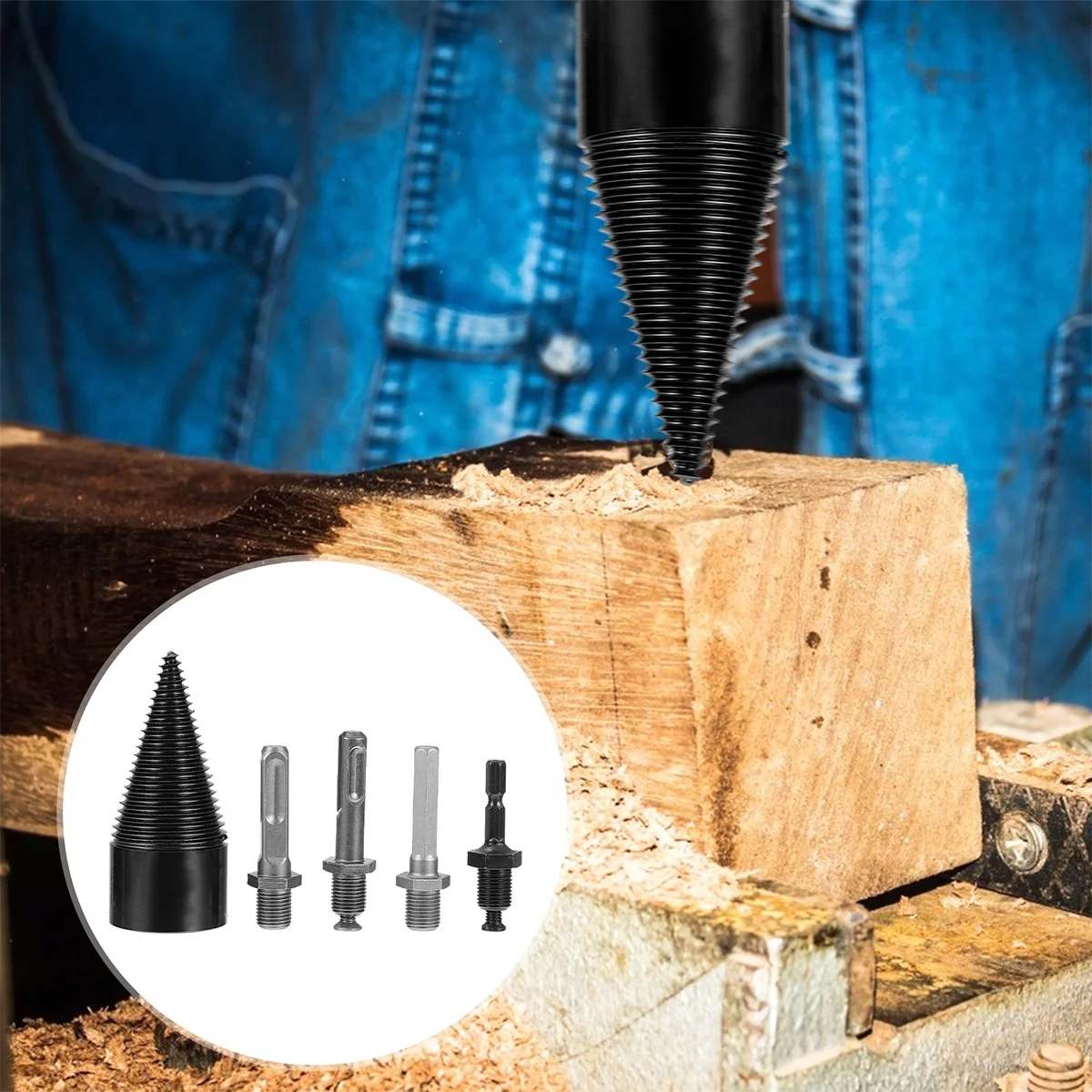 

1 Set Removable Cone Splitting Logs Bits Firewood Drill Bit Wood Splitter for Hand Drill Stick