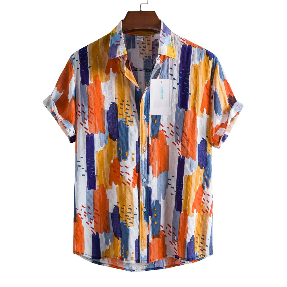 ephex Men's Shirts Men Hawaiian Casual Single-Breasted Cardigan Short Sleeve Shirt Oversize Printed Beach Blouses Button Tops