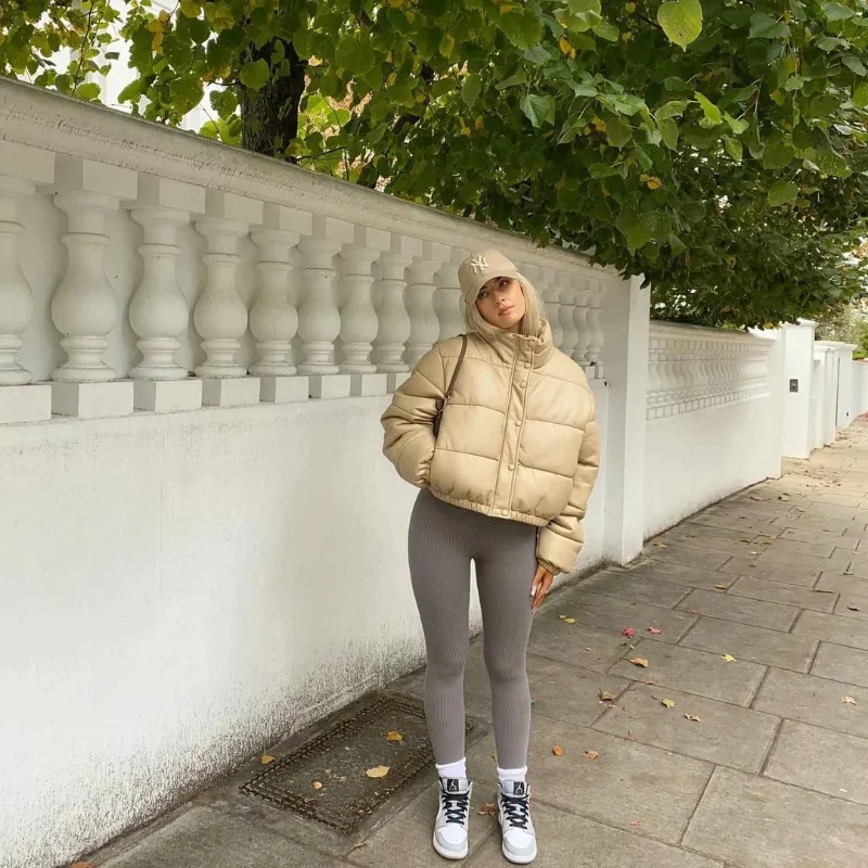 Winter Thick Warm Short Parkas Women Fashion Black PU Leather Coats Women Elegant Zipper Cotton Jackets Female Ladies