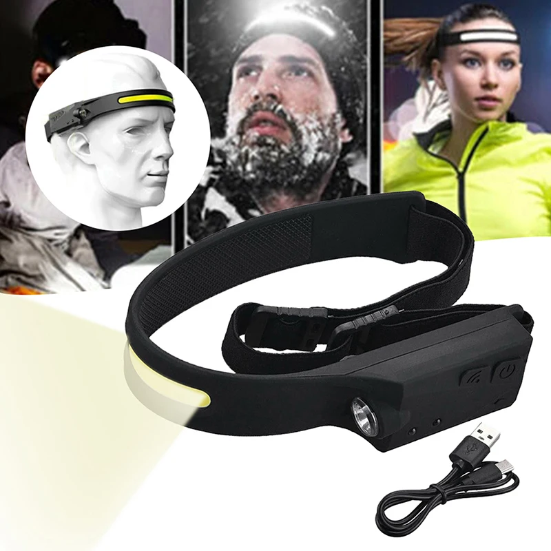 

Портативный светодиодный фонарик COB, головной светильник с датчиком, перезаряжаемый головной светильник для работы, 4 режима освещения для ...