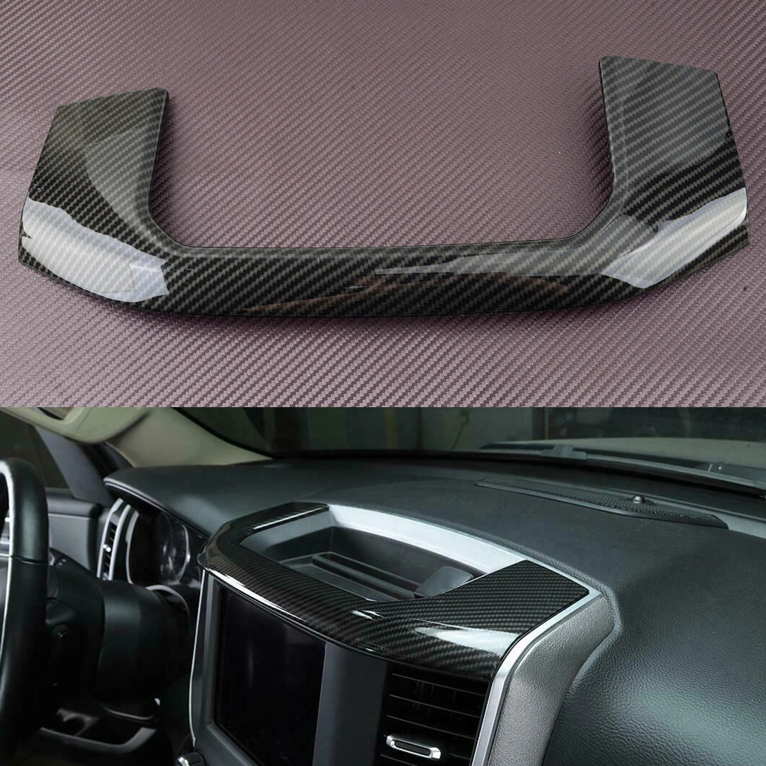 

Black Carbon Fiber Style ABS Car Dashboard Center Console Storage Box Cover Trim Panel Frame Fit for Dodge Ram 1500 2021-2018