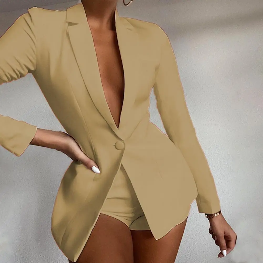 

Lady Blazer Solid Color Office Lady Blazer Elegant Lapel Suits Coat