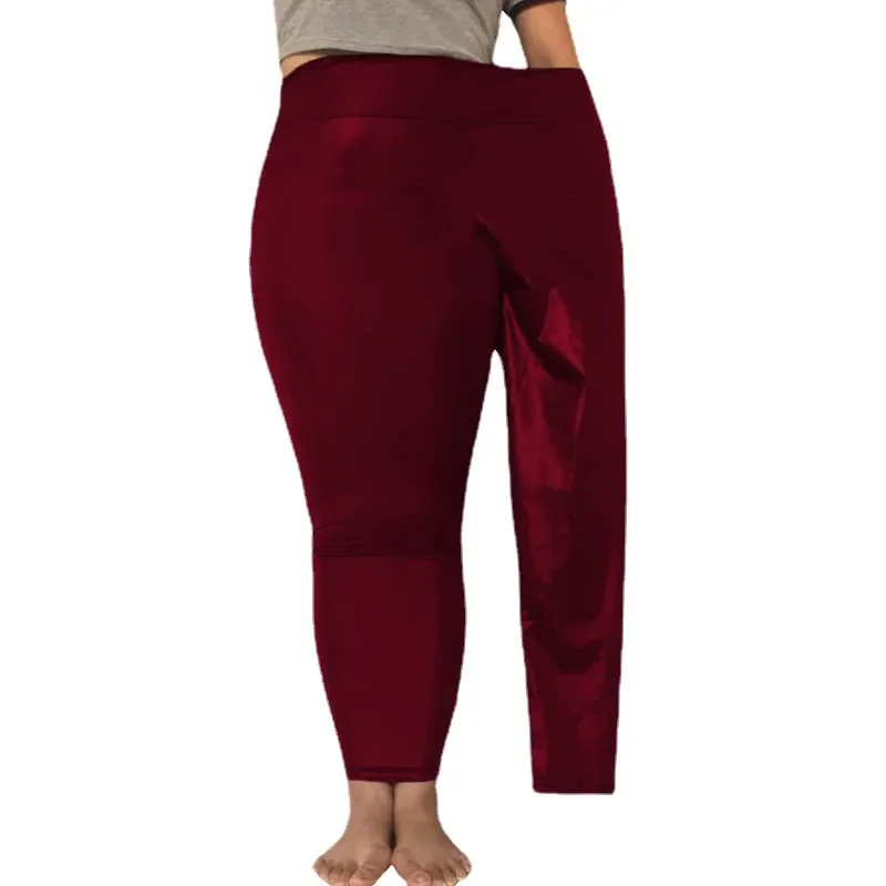 

4XL 5XL 2021 New Design Large Leggings High Waist Single Layer Imitation Leather Pants Women Elastic Legging Red Blue