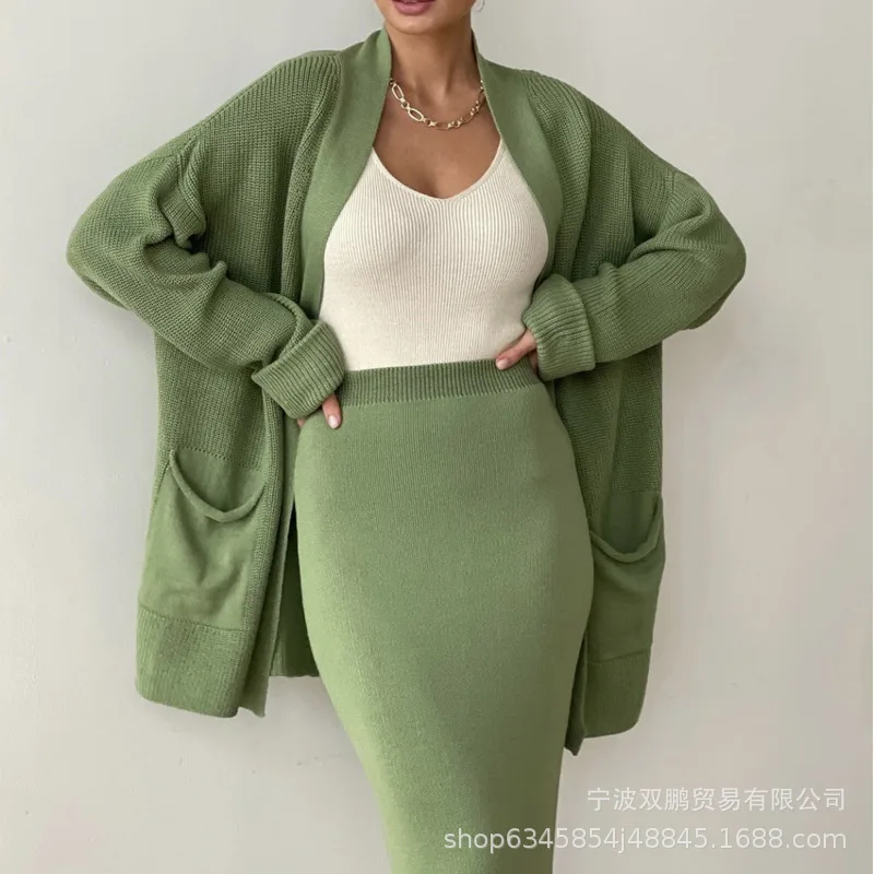 

Cardigan Dress Sets 2023 Two Piece Set Autumn Winter Crochet Sweater Sexy Knitted Women Skirt Set Tops Hip Wrap Matching Sets