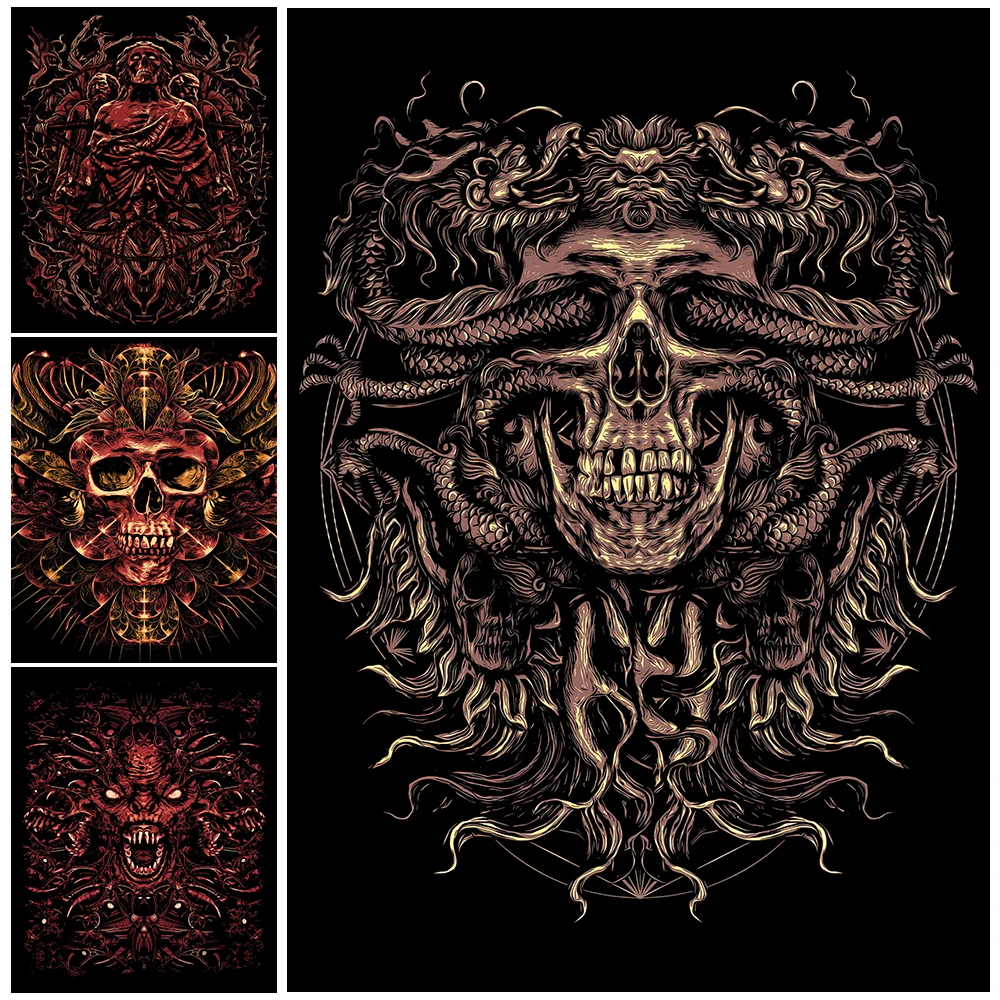 Настенная Картина на холсте с изображением пиратского черепа смерти пейзаж