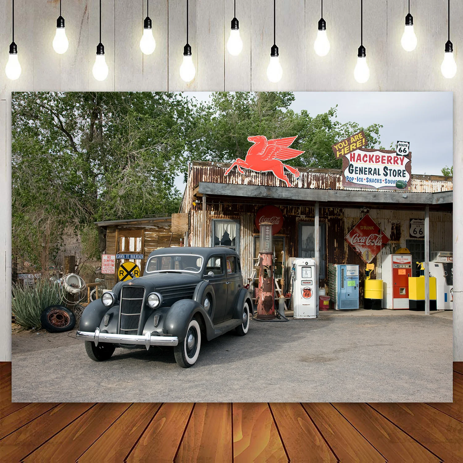 Arizona Route 66 Mother Road Retro Gas Station Nostalgia Store Hackberry Photography Background Party Banner Girl Boy 70s 80s