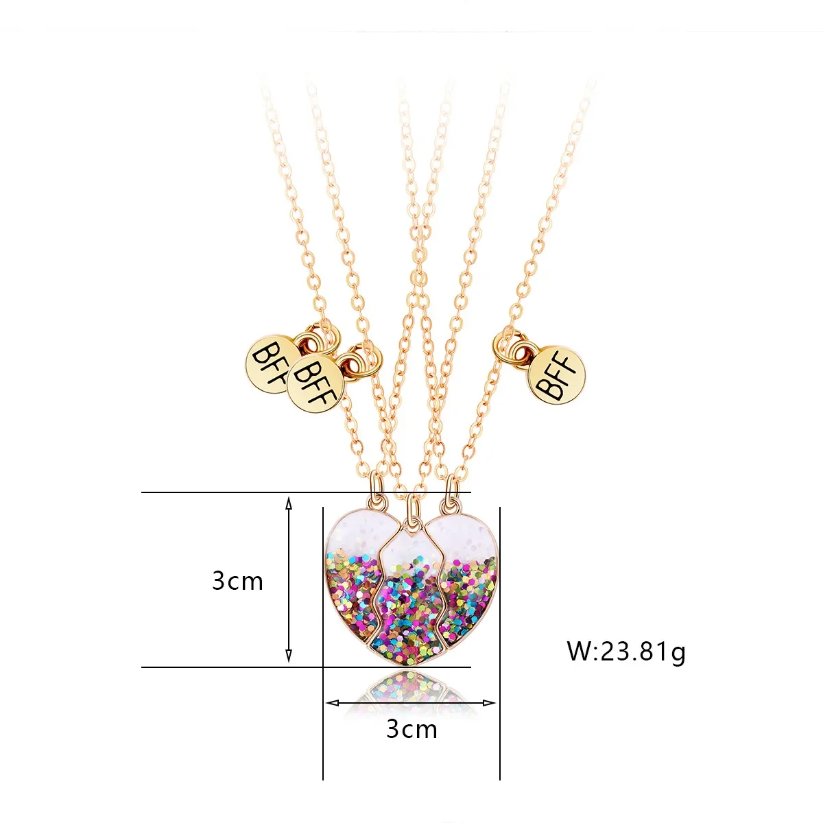 3pcs Chic Sequin Heart Magnet Necklace for Women Girls Korean Dainty Broken Clavicle Chain BFF Best Friends Jewelry Gifts