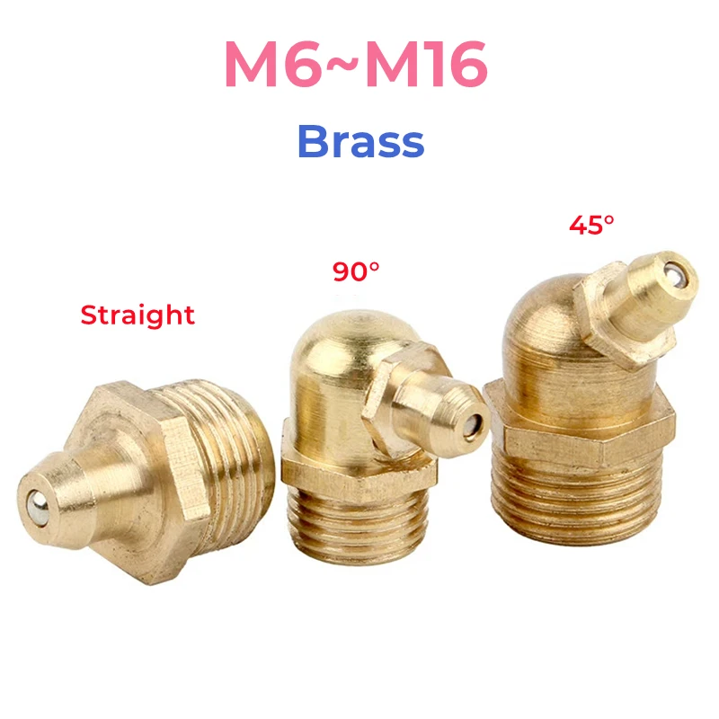 

Латунная смазка с наружной резьбой, горлышко для масла Zerk M6 M8 M10 M12 M14 M16, фитинги для масляного пистолета, универсальные соединительные сопла для смазочного пистолета