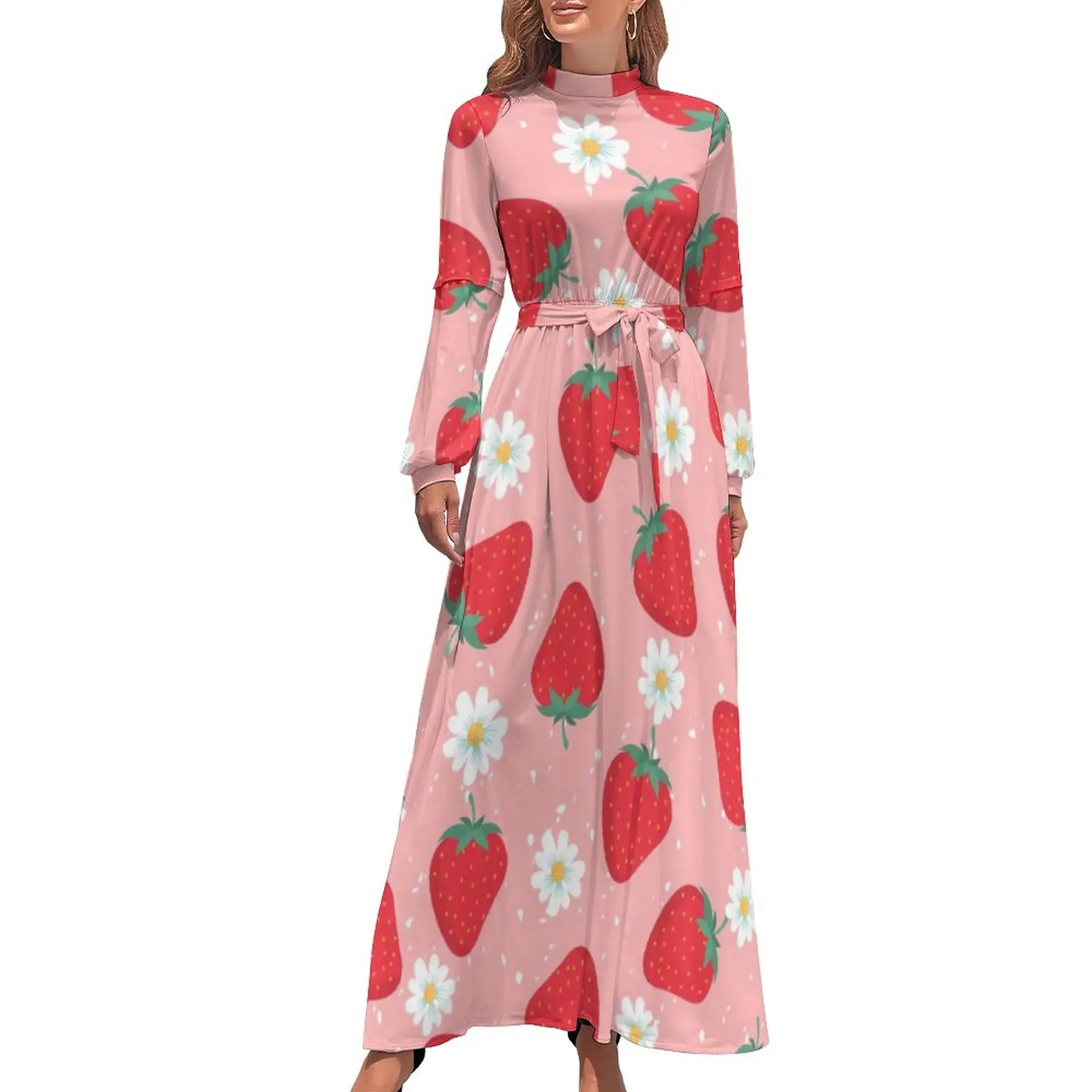 

Платье с длинным рукавом и узором в виде клубники, оптовая продажа, вечерние платья, женское простое цельное платье с узором