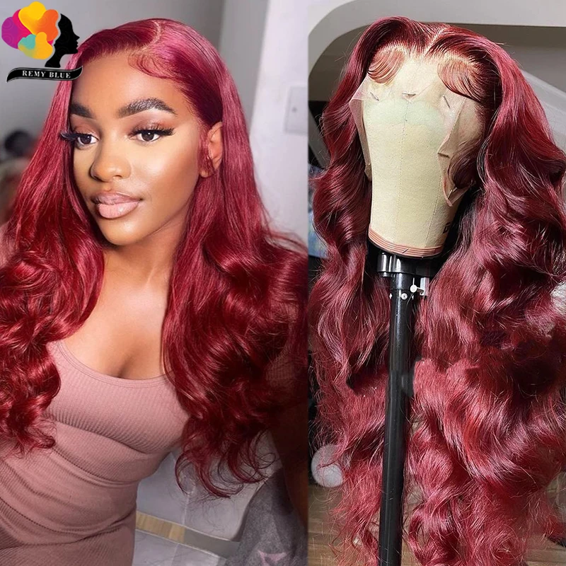 

Парик 99J Red Body Wave 13 ×4, парики из человеческих волос на сетке спереди для женщин, бразильские предварительно окрашенные парики из человечески...