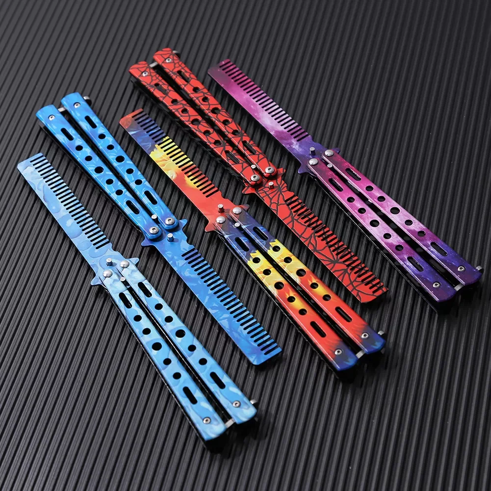 

NEW2023 Foldable Comb Stainless Steel Practice Training Butterfly Knife Comb Beard Moustache Brushes Hairdressing Styling Tool