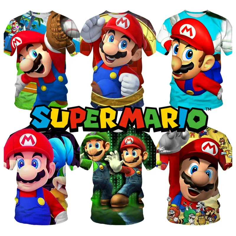 

Kids Bandai T Shirt Super Mario Yoshi Waluigi 3d T-shirt Tees Boys and Girls Harajuku Short Sleeve Teen Clothes