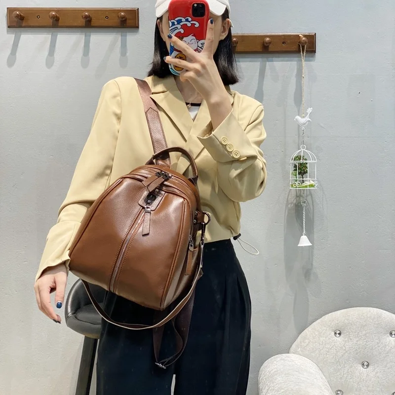 

high quality luxury brand Fashionable 2023 New style natural head layer cowhide shoulder Backpack Versatile leather women's bag