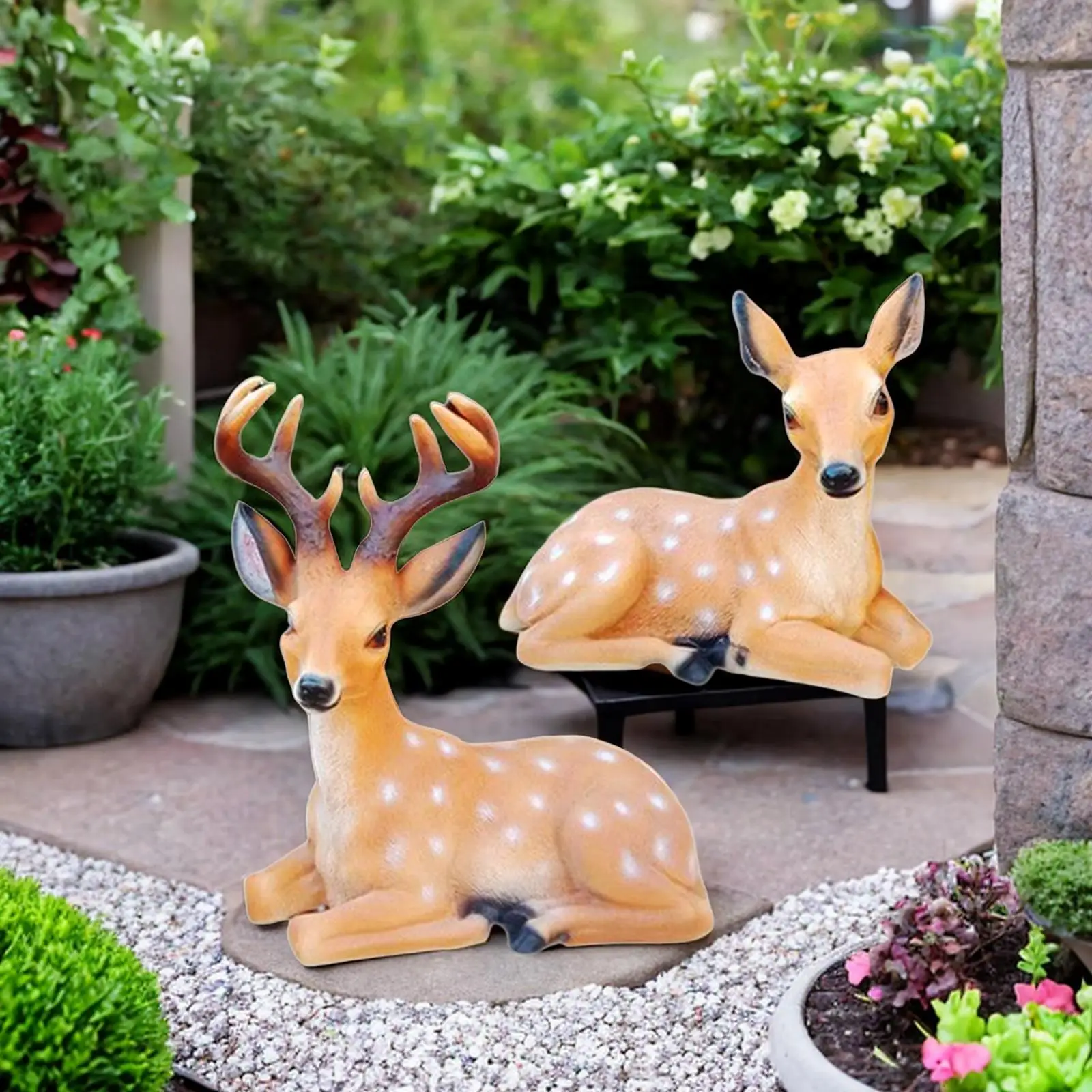 

2Pcs Resin Deer Figurine Decorative Handpainted Simulation Garden Deer Statue for Park Courtyard Balcony Flower Bed Fairy Garden