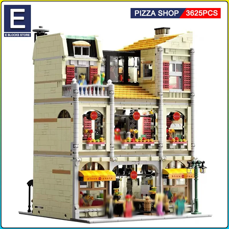 

MOC-70722 Pizza Shop Modular Building Blocks Street View Compatible with Lego City Architecture Model Toys for Children Boy Gift