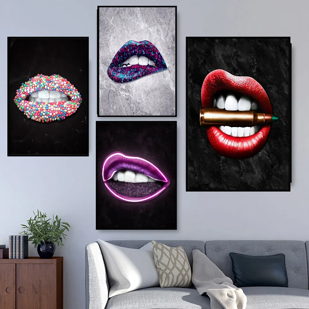 

Sexy Personality Lips Canvas Painting Bullet Modern Posters and Prints Wall Cuadros Art Prints for Living Room Home Decor
