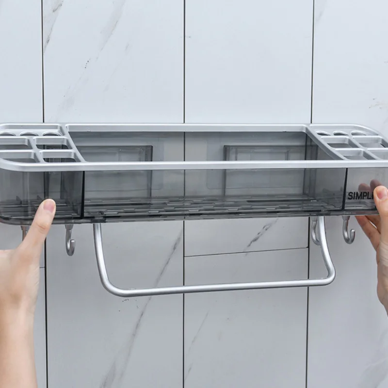 drainable bathroom shelf cosmetic towel storage rack with hooks wall shower corner shelf organizer bathroom accessories free global shipping