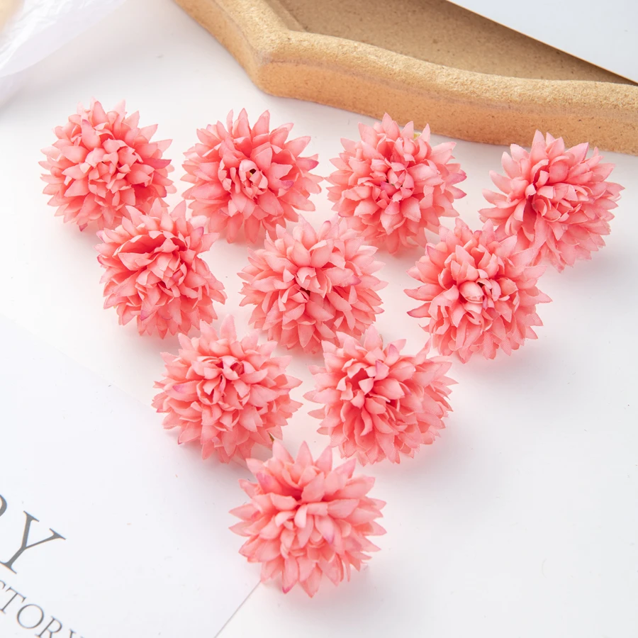 50Pcs Silk Carnation Artificial Flowers Scrapbook Bridal Accessories Diy Candy Box Wedding Rose Arch Christmas Wreath Home Decor