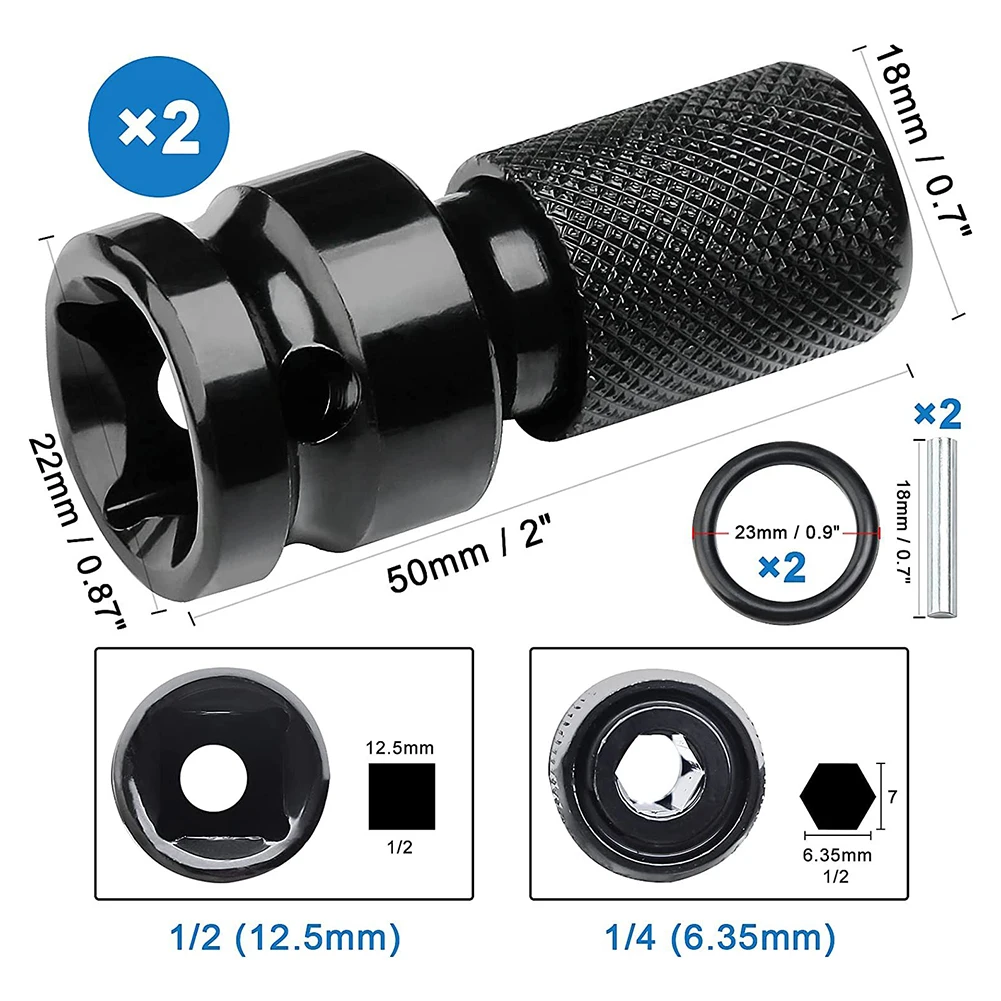 

2 Pcs Socket Adapter Drive Holder1/2'' To 1/4'' Hex Drill Chuck Convert For Impact Wrench Electric Screwdriver Accessories