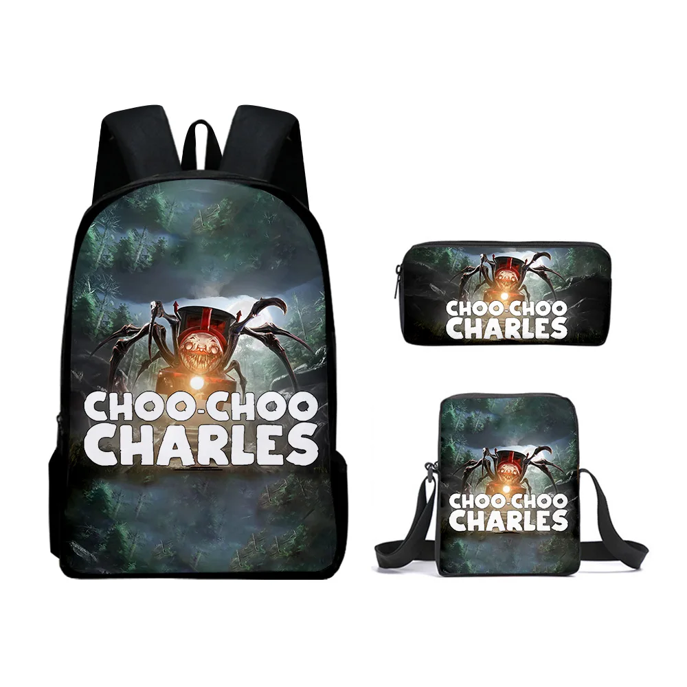 

Creative Funny Choo-Choo Charles 3D Print 3pcs/Set pupil School Bags Laptop Daypack Backpack Inclined shoulder bag Pencil Case
